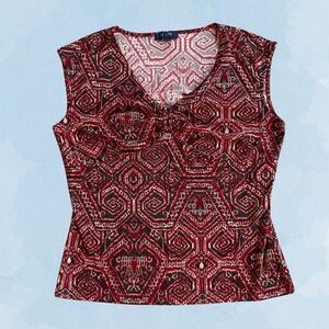 Geometric Red and Brown Women's Top
